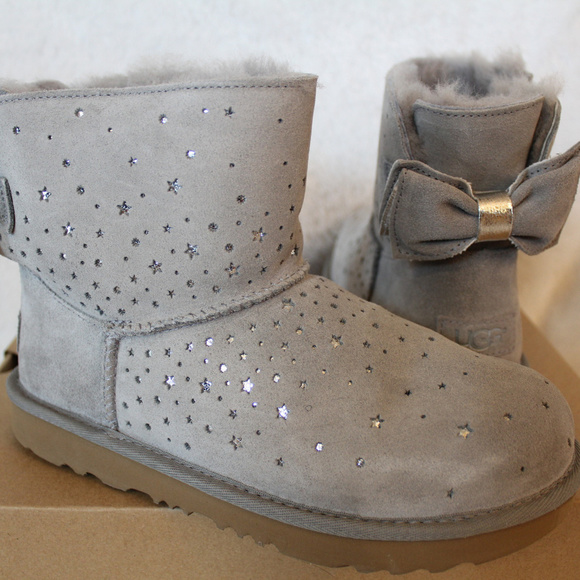 UGG SPARKLE MINI‎ BOW II BOOTS NEW! GRAY - Picture 6 of 8